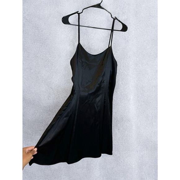 Vintage 90s Maurices Black Satin Party Slip Dress Size 13 - Picture 4 of 7